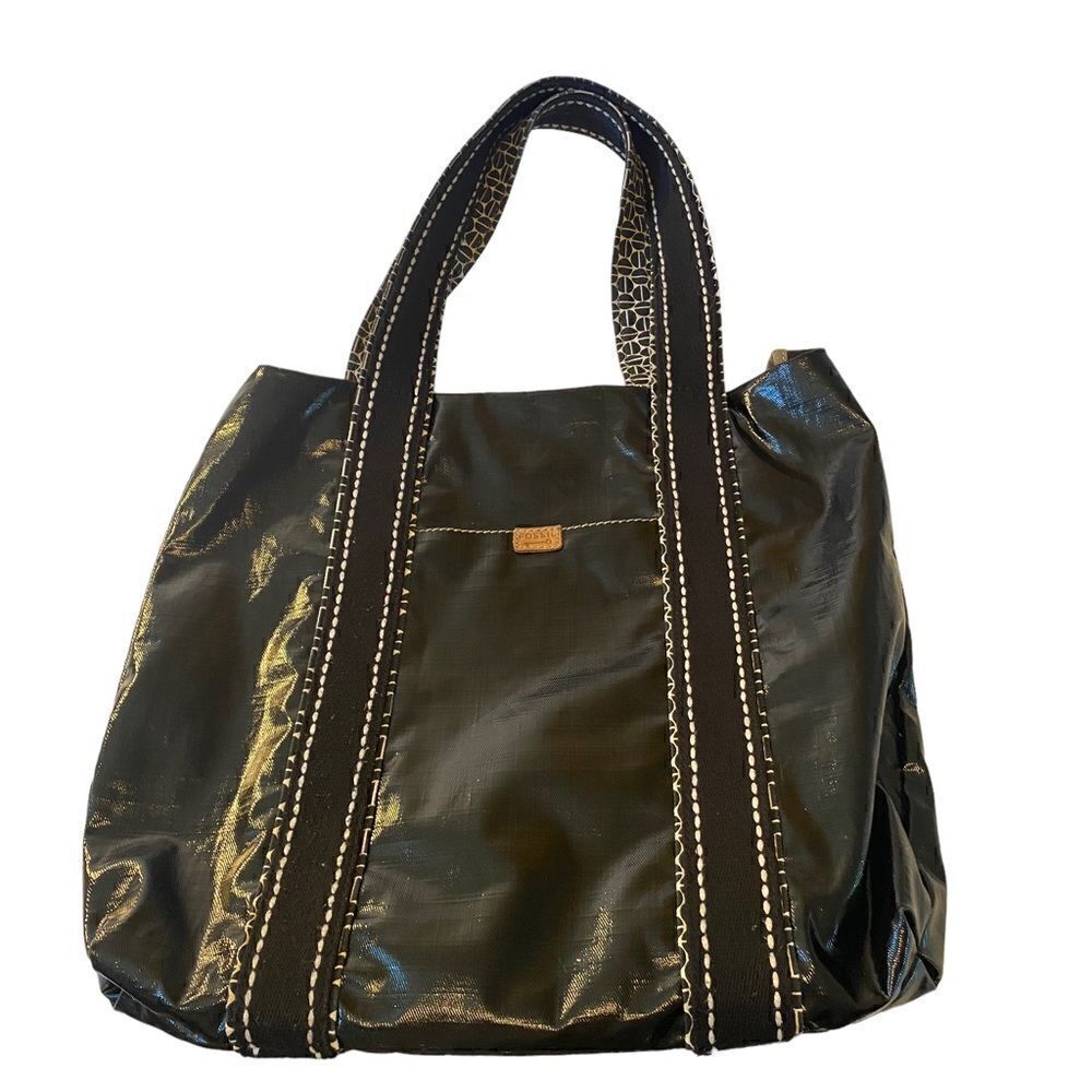 Fossil Extra Large Black Vinyl Tote. Cool Retro Look w/tons of storage!